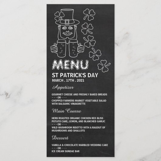 Chalkboard Leprechaun, Carte de menu St Patrick (Devant)