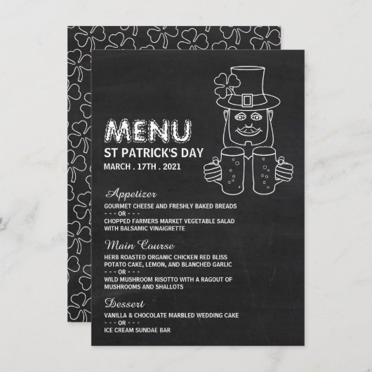 Chalkboard Leprechaun, Carte de menu St Patrick (Devant / Derrière)