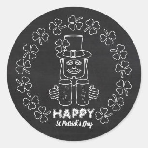 Chalkboard Leprechaun, St Patrick's Day Ronde Sticker
