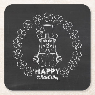 Chalkboard Leprechaun, St Patrick's Day Vierkante Kartonnen Onderzetter