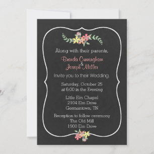 Chalkboard Let Floral Wedding Invitation Kaart