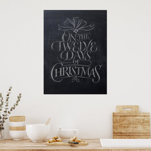 Chalkboard Lettering '12 dagen Kerstmis' Modern Poster (Keuken)