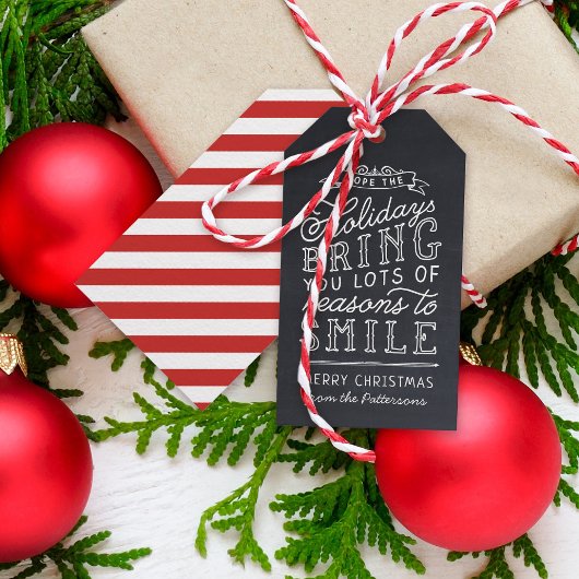 Chalkboard Lettering Red Stripes Holiday Cadeaulabel
