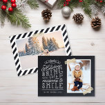 Chalkboard Letters Carte photo de vacances<br><div class="desc">Des cartes photos de vacances imprimés sur mesure abordables avec des modèles simples pour la personnalisation. Ce design amusant présente une jolie typographie de style lettré à la main sur un faux arrière - plan de tableau noir avec ruban de lavage rayé or autour de votre photo. Le texte dit...</div>