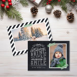 Chalkboard Letters Carte photo de vacances<br><div class="desc">Des cartes photos de vacances imprimés sur mesure abordables avec des modèles simples pour la personnalisation. Ce design amusant présente une jolie typographie de style lettré à la main sur un faux arrière - plan de tableau noir avec ruban de lavage rayé vert autour de votre photo. Le texte dit...</div>