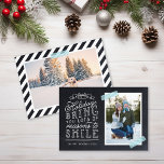 Chalkboard Letters Carte photo de vacances<br><div class="desc">Des cartes photos de vacances imprimés sur mesure abordables avec des modèles simples pour la personnalisation. Ce design amusant présente une jolie typographie de style lettré à la main sur un faux arrière - plan de tableau noir avec ruban lavi rayé aqua autour de votre photo. Le texte dit :...</div>