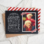 Chalkboard Letters Carte photo de vacances<br><div class="desc">Des cartes photos de vacances imprimés sur mesure abordables avec des modèles simples pour la personnalisation. Ce design amusant présente une jolie typographie de style lettré à la main sur un faux arrière - plan de tableau noir avec ruban lavi rayé rouge autour de votre photo. Le texte dit :...</div>