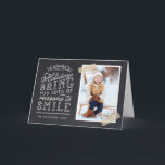 Chalkboard Letters Carte photo de vacances<br><div class="desc">Cartes photos de Noël imprimées sur mesure et abordables avec des modèles simples pour la personnalisation. Ce design amusant présente une jolie typographie de style lettré à la main sur un faux arrière - plan de tableau noir avec ruban de lavage rayé or autour de votre photo. Le texte dit...</div>