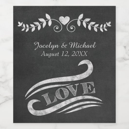 Chalkboard Liefde Bruiloft Wijn Etiket (Enkel label)