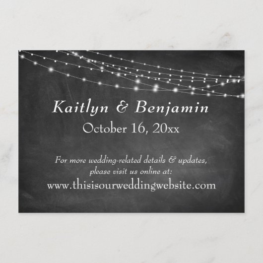 Chalkboard & Light Strings Wedding Accommodations Informatiekaartje (Achterkant)