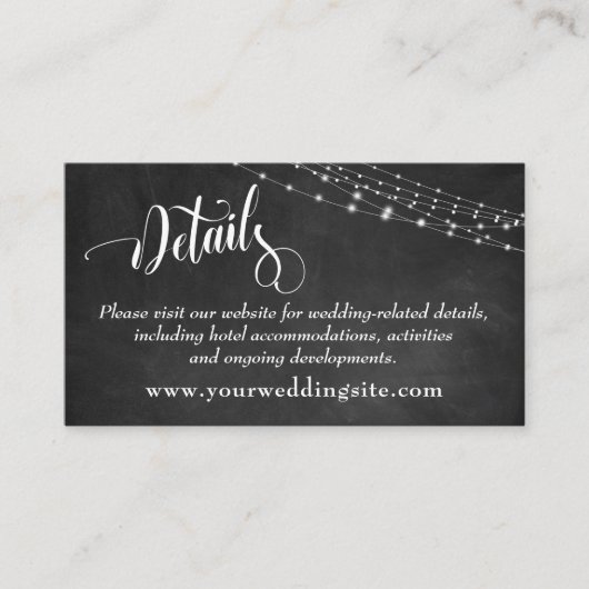 Chalkboard & Light Strings Wedding Details Informatiekaartje (Voorkant)