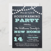 Chalkboard Lights Aqua Invitations de réchauffemen (Devant)
