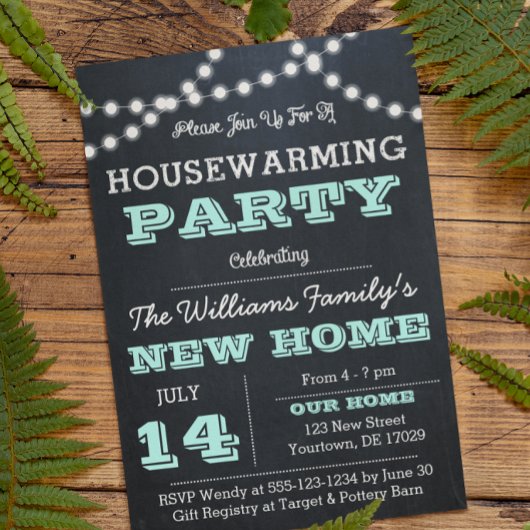 Chalkboard Lights Aqua Invitations de réchauffemen