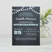Chalkboard Lights Aqua Quinceañera Invitation (Debout devant)