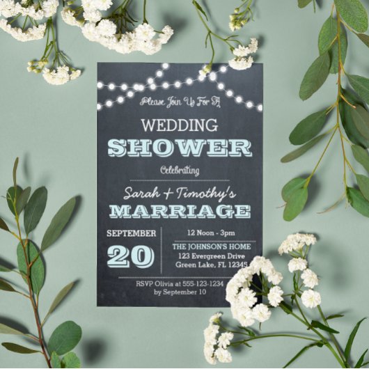 Chalkboard Lights Aqua Wedding Party Sm Invitation