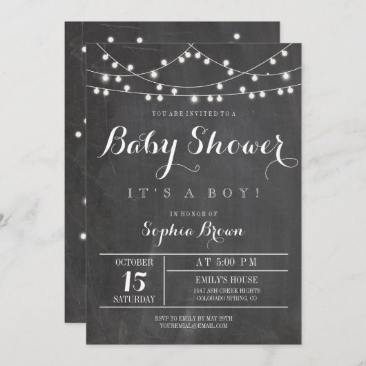 Chalkboard Lights Baby shower Uitnodiging (Voorkant / Achterkant)