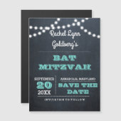 Chalkboard Lights Blauwgroen Bat Mitzvah Save the (Voorkant / Achterkant)