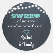 Chalkboard Lights Blauwgroen Sweet Treat Bag Stick Ronde Sticker (Voorkant)