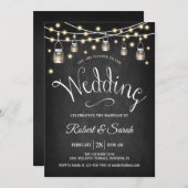 Chalkboard & Lights bruiloft Kaart (Voorkant / Achterkant)