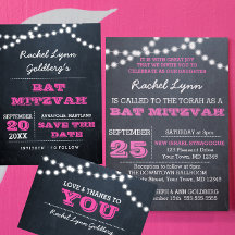 Chalkboard Lights Donkerroze vleermuis Mitzvah uit