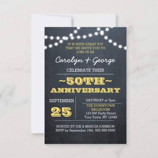 Chalkboard Lights Gold 50th Anniversary Invitation (Devant)