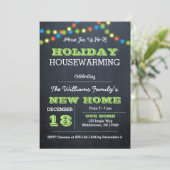Chalkboard Lights Holiday Housewarming Invitation Kaart (Staand voorkant)