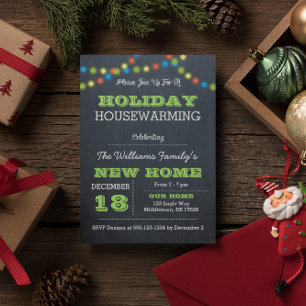 Chalkboard Lights Holiday Housewarming Invitation Kaart