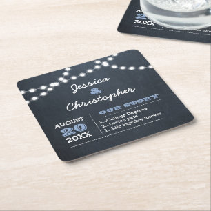 Chalkboard Lights Lichtblauw Gepersonaliseerde bru Vierkante Kartonnen Onderzetter