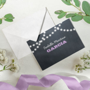 Chalkboard Lights Lila Quinceañera Note Kaart