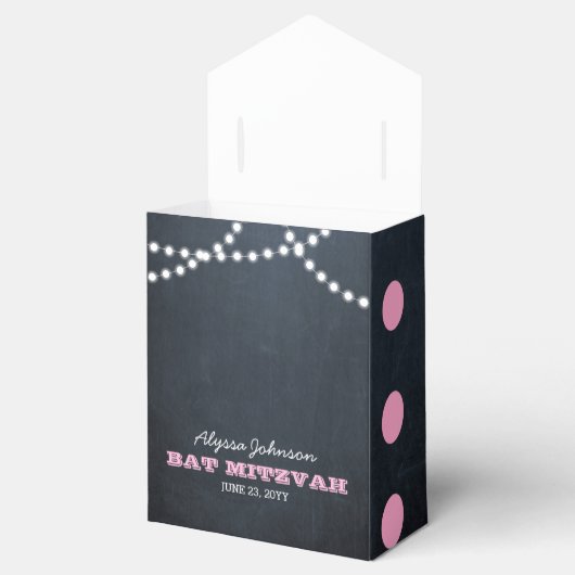 Chalkboard Lights Roze Bat Mitzvah Favor Box Bedankdoosjes (Geopend)