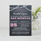 Chalkboard Lights Roze Bat Mitzvah Uitnodiging (Staand voorkant)