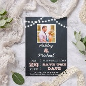 Chalkboard Lights Roze Bruiloft Save the Date Aankondigingskaart