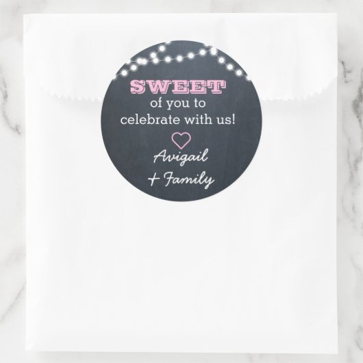 Chalkboard Lights Roze Sweet Treat Bag Sticker (Tas)
