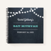 Chalkboard Lights Turquoise Bat mitzvah livre d'hô (Devant)