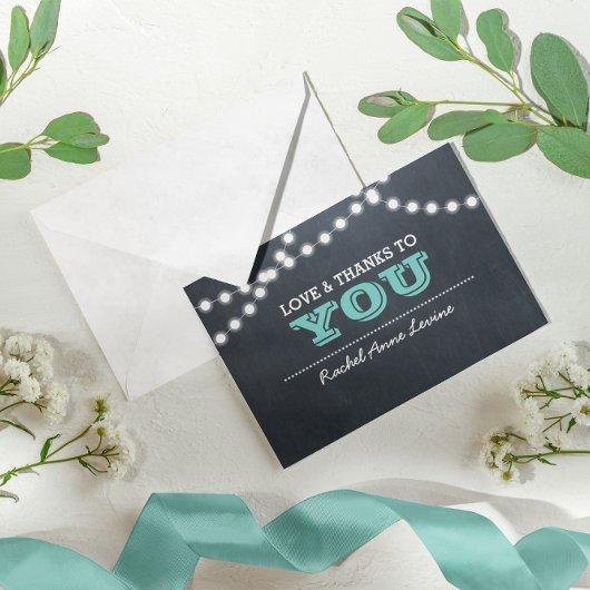 Chalkboard Lights Turquoise Bat mitzvah Merci Note