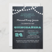 Chalkboard Lights Turquoise Quinceañera Invitation (Devant)