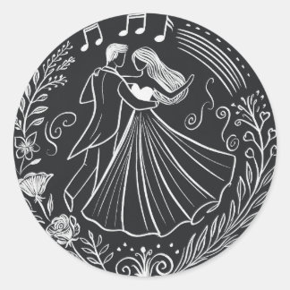 Chalkboard Line Art Dancing Bruid Bruidegom Huweli Ronde Sticker