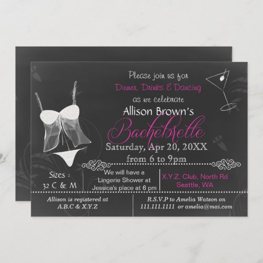 Chalkboard Lingerie Shower Bachelorette Invitation Kaart (Voorkant / Achterkant)