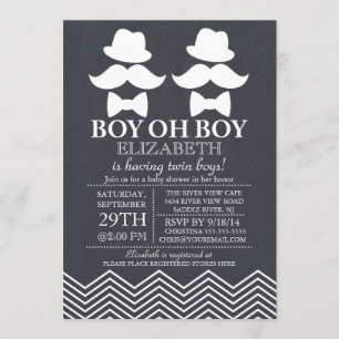 Chalkboard Little Man Mustache TWINS Baby shower Kaart