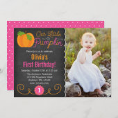 Chalkboard Little Pumpkin Pink Oranje Birthday Kaart (Voorkant / Achterkant)