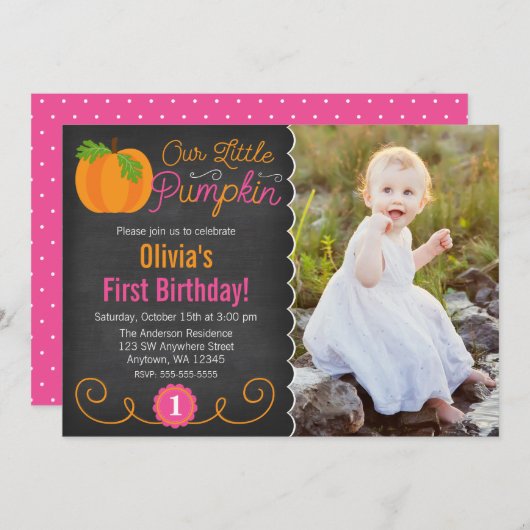 Chalkboard Little Pumpkin Pink Oranje Birthday Kaart (Voorkant / Achterkant)