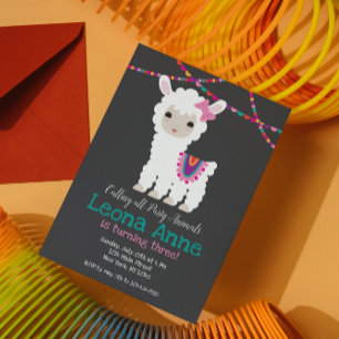 Chalkboard Llama Alpaca Invitation d'anniversaire