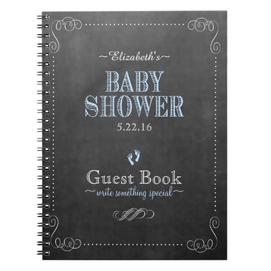 Chalkboard Look Baby shower bleu livre d'invité - (Devant)
