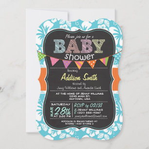 Chalkboard look Baby shower; Tropical Blue Kaart