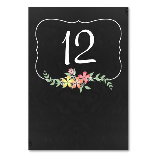 Chalkboard Look Bloemen Trouwtafel Nummer Kaart (Achterkant)
