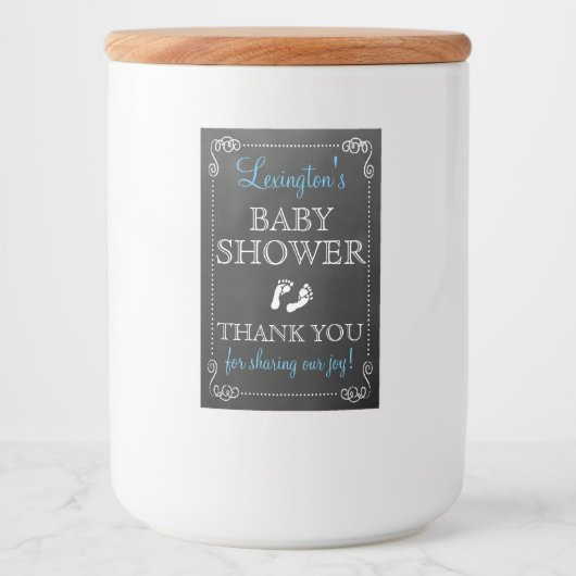 Chalkboard Look Boy Baby shower Gast Favor Voedselcontainer Etiket (Voorkant)