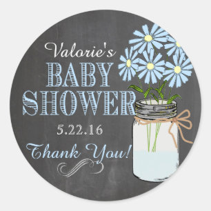 Chalkboard Look Mason Jar Blue Flowers Baby shower Ronde Sticker