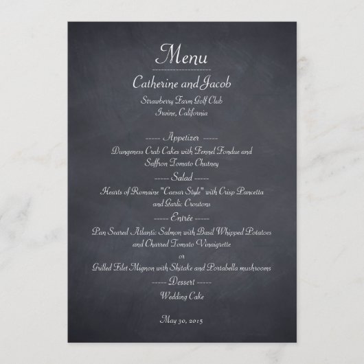 Chalkboard Look Wedding Menu Kaart (Voorkant)