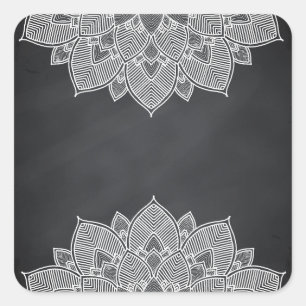 Chalkboard Lotus Flower Mandala Swirl Vierkante Sticker