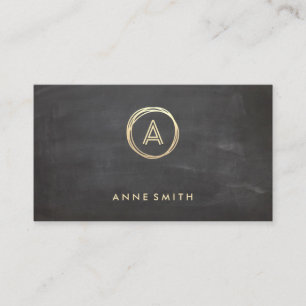 Chalkboard Luxe Gold Circle Modern Monogram Visitekaartje